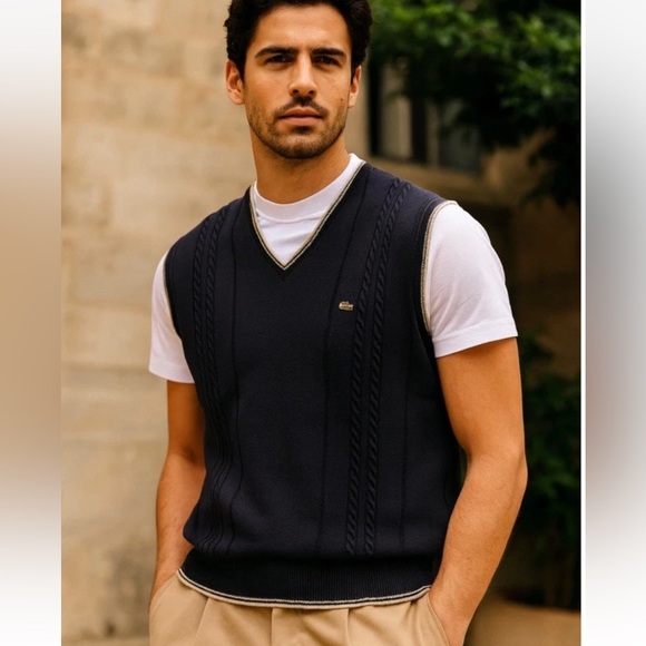 🔥Lacoste🔥VINTAGE WOOL VEST Men's Navy SweaterSz 3XL made I France price firm!